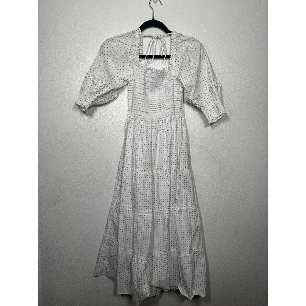 Hill House Nesli Nap Midi Dress White Ruffled Smocked Tiered Short Sleeve Sz S - Picture 3 of 4
